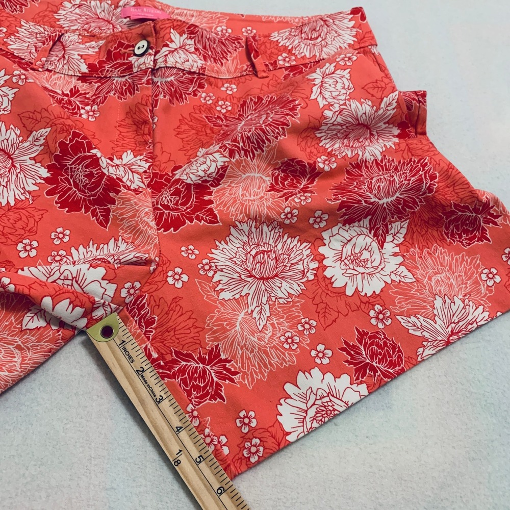 Isaac Mizrahi Floral Shorts Women's 16 Coral Red Stretch Cotton Blend 6" Inseam - Picture 7 of 11